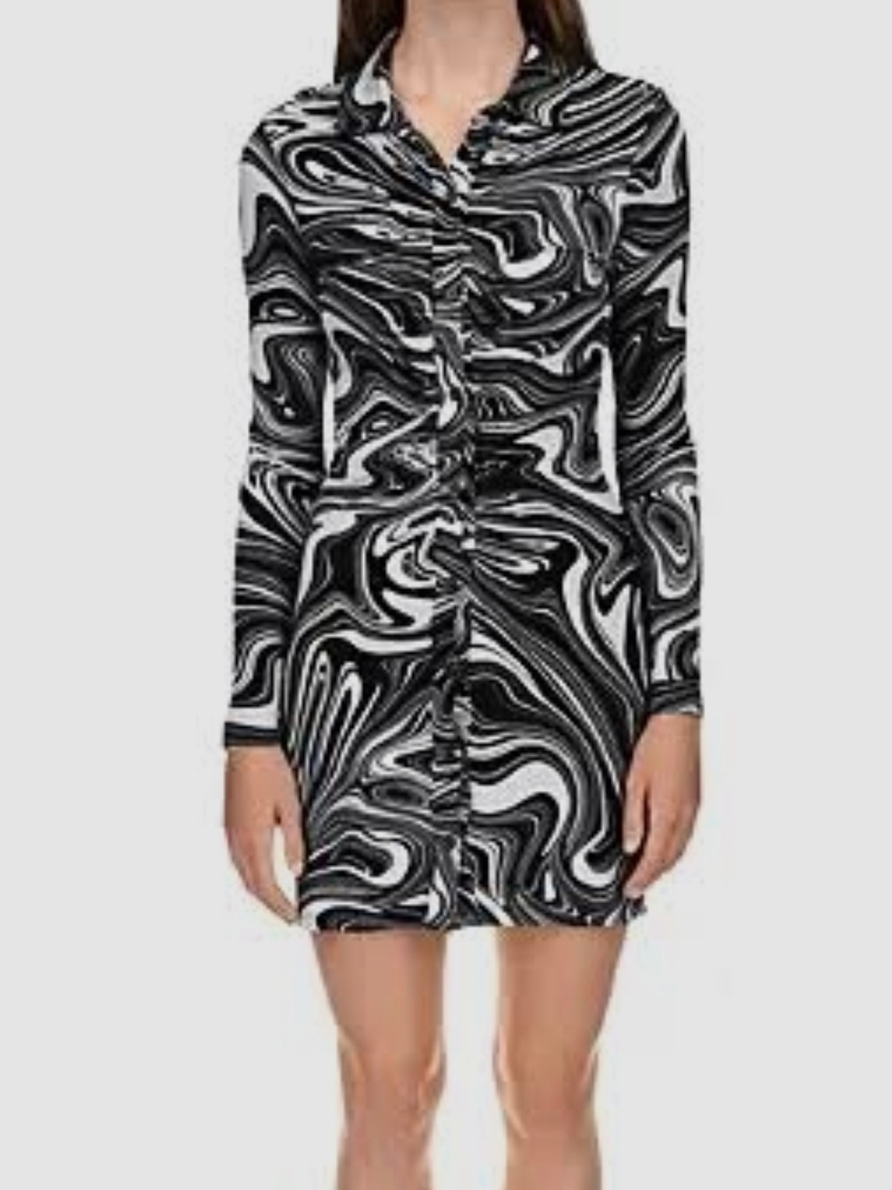 Bar III Black & White Swirl Long-Sleeve Shirt Dress